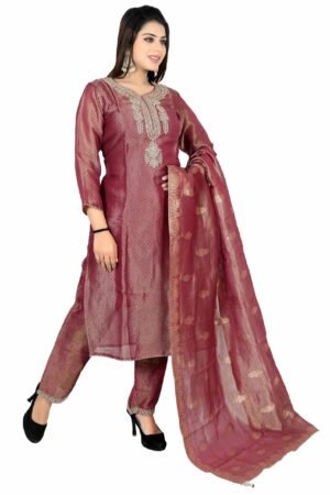 Women Forever Modern Embroidered Zari work suit set with dupatta