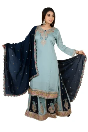 Partywear Heavy Embroidered Chinon Silk suit with dupatta