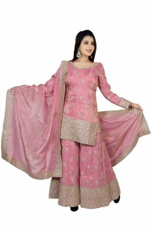 Partywear Embroidered heavy Zari work Sharara With Heavy Dupatta