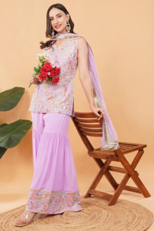 Women Forever Embroidered Partywear Sharara Set With Dupatta